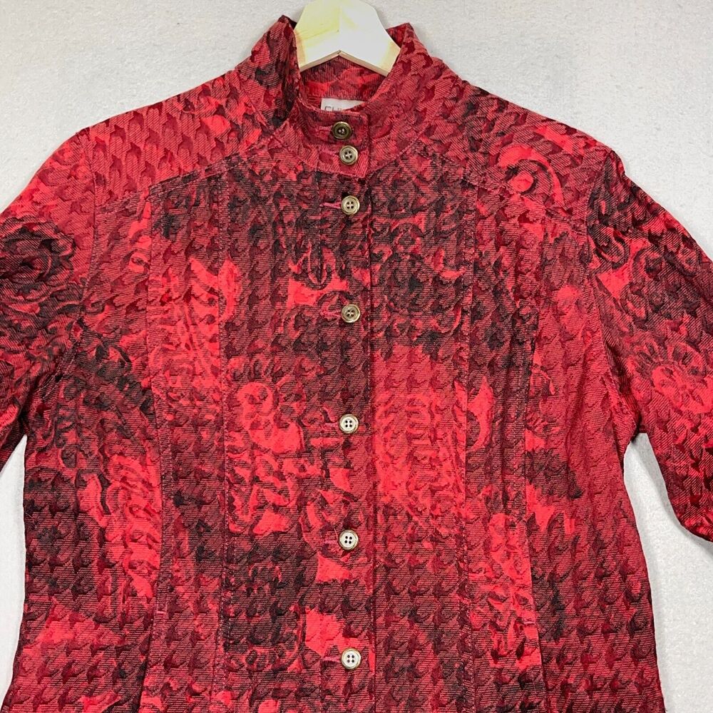 Chicos Jacket Women Medium 1 Tapestry Red Button Floral Button Front Casual - Picture 2 of 10